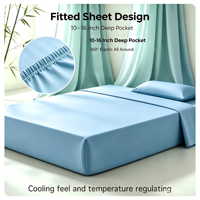 Parure de draps rafraîchissants en bambou 4 pièces, 100 % fibre de bambou respirante, avec housse de couette à poches profondes pour les personnes ayant chaud la nuit