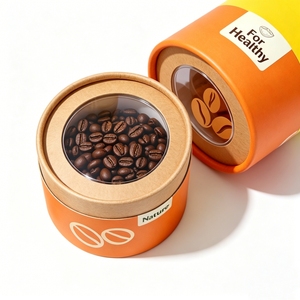 Tube cylindrique en papier kraft biodégradable de qualité alimentaire avec fenêtre transparente en PVC pour l'emballage de grains de café et de thé bio - Product Image 2