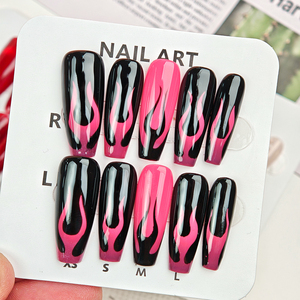 Ongles à presser pointe française motif géométrique conception de ligne d'or brillant couverture complète longue durée 10 pièces ongles longs - Product Image 4