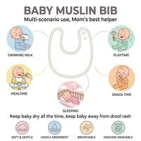 Bavoirs pour bébé en coton mousseline, forme en U, doux, personnalisables en couleur, pour l'alimentation et la salive, OEM, vente en gros