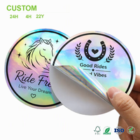 Autocollant équestre holographique rond personnalisé, motif fer à cheval, cœur, Good Rides, vinyle arc-en-ciel pour artisanat, scrapbooking et impression