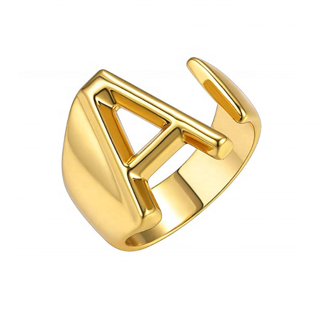 Alphabet Jewelry for Woman and Men, a to Z Initial Open Ring, Gold Plated Stainless Steel Letter Adjustable Open Band