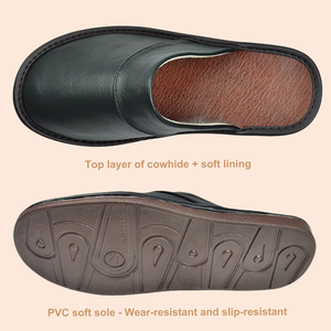 รองเท้าแตะหนังวัวแท้สำหรับผู้ชาย ระบายอากาศได้ดี พื้นนุ่มเรียบ รองเท้าใส่ในบ้าน รองเท้าแตะแบบแบน รองเท้าใส่ในบ้านและนอกบ้าน - Product Image 3