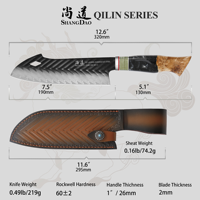 Couteau Santoku SHANGDAO 7,5 pouces, couteau de chef professionnel, manche en résine, 67 couches de damas, avec étui en cuir, ensemble de couteaux de cuisine