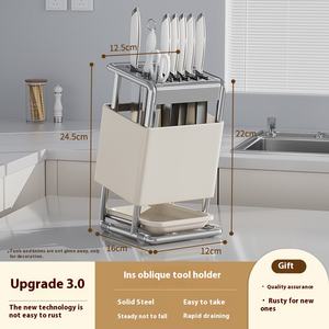 Eğik takılı duvara monte mutfak bıçak rafı entegre tezgah depolama ve çubuklarını kafes tezgah bıçak tutucu - Product Image 6