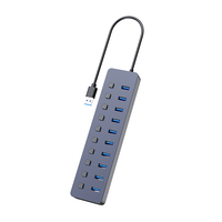 Hub USB 3.0 10 ports en gros avec interrupteurs d'alimentation individuels, LED, charge rapide 12V 4A, 5 Gbit/s, en aluminium, pour ordinateur (OEM)
