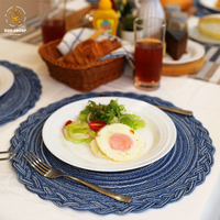 Accessoires de cuisine, set de table rond en polyester tissé à la main, style bohème, avec bordure tressée festonnée