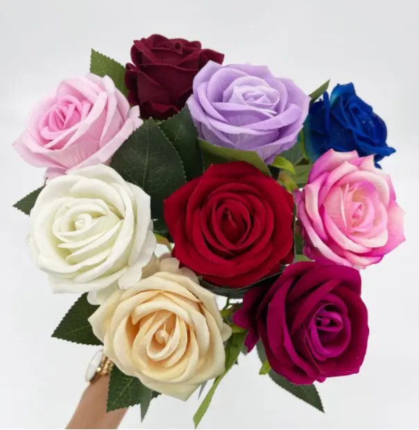 Bunga Buatan Mawar Sentuhan Nyata Dekoratif Tunggal Sutra Putih Mawar Lateks Bunga Sentuhan Nyata Buatan untuk Dekorasi Pernikahan