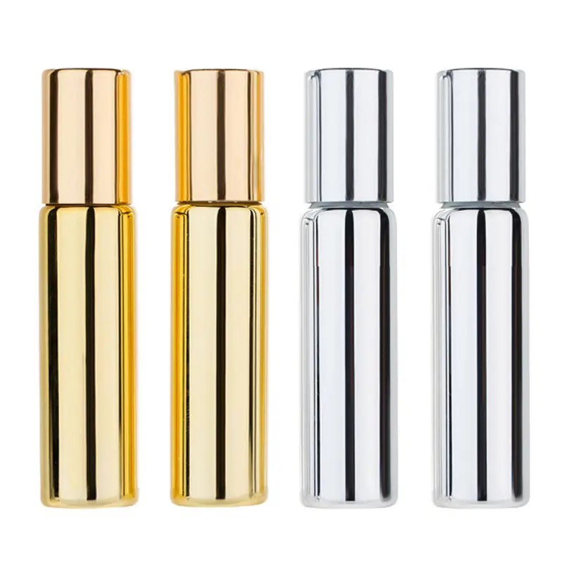 Wholesale Superior Quality Silver Gold Metal Coating 5ml 10ml Glass Round Perfume Essential Oil Glass Roll On Bottle