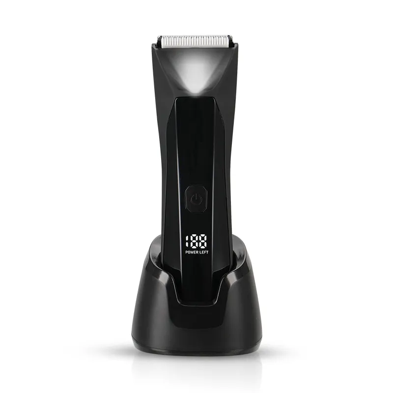 Impermeável Body Clipper com luz LED recarregável máquina de corte para homens com display LCD Baixa vibração Groin Trimmer