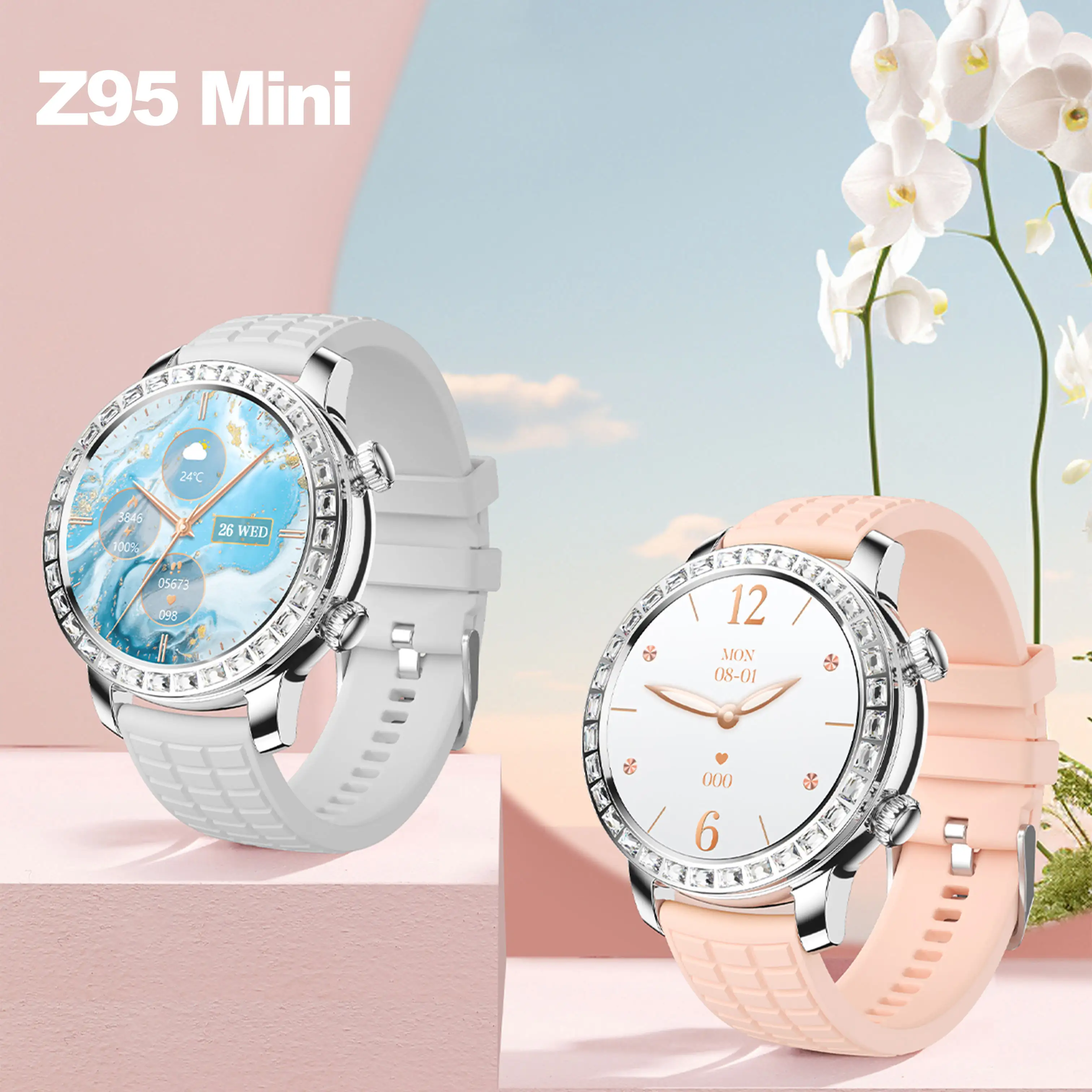 2024 jam tangan pintar wanita baru Z95 jam tangan pintar Mini AMOLED OEM ODM Logo kustom pribadi Reloj jam tangan pintar wanita kesehatan IP68 Z95Mini bulat