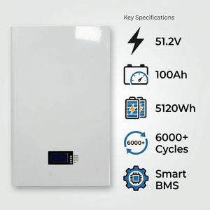 แบตเตอรี่ติดผนัง LiFePO4 51.2V 100Ah 5.12kWh ระบบกักเก็บพลังงานแสงอาทิตย์สำหรับบ้าน ESS - Product Image 1