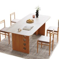Table à manger rectangulaire de style nordique mi-siècle, plateau en pierre, bois massif, minimaliste, rétro, pour 4 personnes, usage domestique, petits appartements