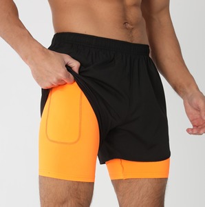 Men's Quick Dry Breathable Anti-Wrinkle 100% Polyester Canvas <strong>Mid</strong> Gym Shorts Double <strong>Layer</strong> 2 in 1 Side Pocket Running - Product Image 3