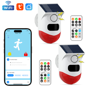 เซ็นเซอร์ตรวจจับความเคลื่อนไหว PIR พลังงานแสงอาทิตย์แบบขายส่ง Tuya WiFi พร้อมเสียงเตือน ควบคุมผ่านแอพพลิเคชั่น ไฟเตือนภัยแบบกระพริบ สำหรับบ้าน สวน และพื้นที่กลางแจ้ง - Product Image 1