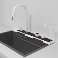 Éviers de cuisine de luxe en acier inoxydable 304, évier multifonctionnel moderne en cascade, évier de cuisine à cuve unique noir