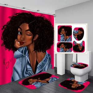 Ensemble de rideaux de douche imprimés, en 3D, 1 pièce, pour fille noire africaine