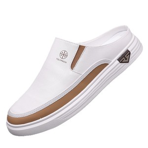 TOLYPACH Mocassins Homme à Enfiler Bout Rond Doublure Coton Respirante Semelle Extérieure en Caoutchouc Logo Gaufré Chaussures Décontractées Blanches - Product Image 5
