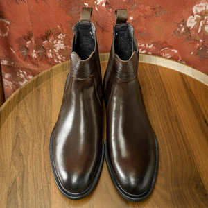 Botas Chelsea de Cuero Genuino Negro, Punta Redonda, Sin Cordones, Suela de Goma Antideslizante, Estilo para Oficina y Carrera, Todas las Temporadas - Product Image 2