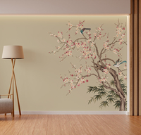 Papier peint mural chinois floral et oiseaux, imperméable, ignifuge, 54 pouces, pour salon de thé, revêtement mural en PVC, vinyle à support tissé