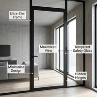 Puerta Interior Abatible de Diseño Minimalista con Marco Ultra Delgado, Bisagras Ocultas, Vista Maximizada, Vidrio Templado de Seguridad, Estilo Moderno y Contemporáneo