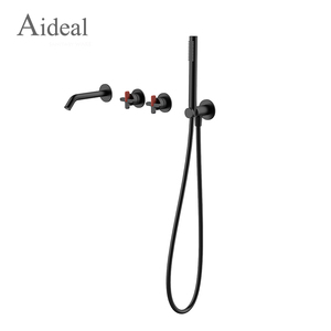 Robinet <span class=keywords><strong>de</strong></span> baignoire mural noir mat à commande croisée dissimulée, design premium unique, <span class=keywords><strong>2</strong></span> fonctions, avec douchette à main - Product Image 1