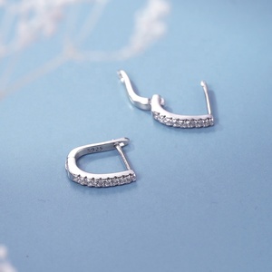 Trendy <strong>Sterling</strong> <strong>Silver</strong> 925 Rhodium Plated Jewelry Micro-Pave Zircon Diamond <strong>Huggie</strong> Hoop <strong>Earrings</strong> for Women - Product Image 3