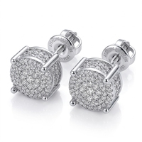 Boucles d'oreilles tendance en zircon cubique, clous ronds, bijoux hip-hop, or et argent, vente en gros, unisexe