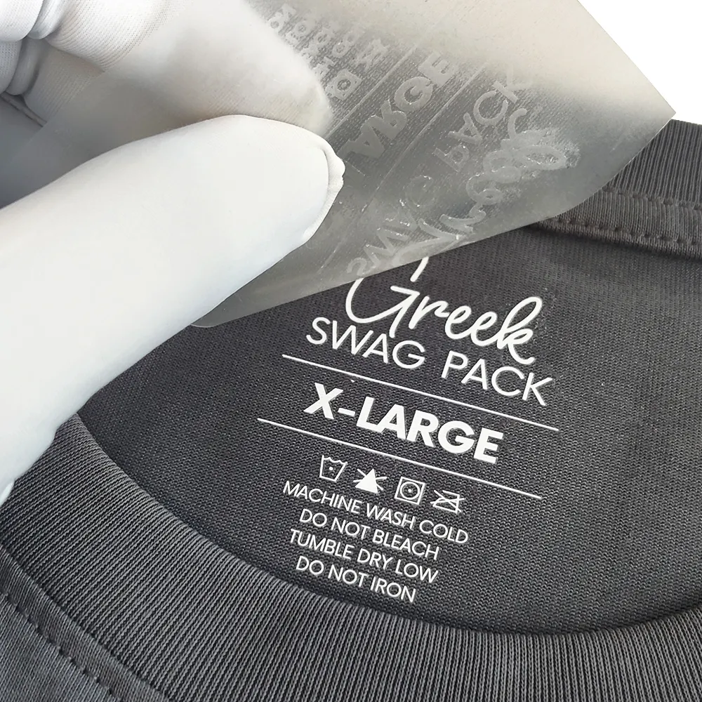 Großhandel benutzer definierte Kleidung Eisen auf Hitze presse Tagless Wash Label Hals Etikett Logo Wärme übertragung Etiketten druck für T-Shirts