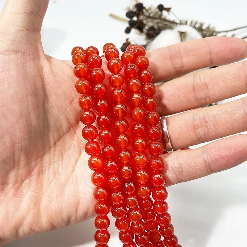 Perles rondes en agate rouge naturelle en gros pour la fabrication de bijoux, collier et bracelet