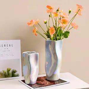 Perle Blanc Courbé En Céramique Vase Ornement Arrangement De Fleurs Pour La Décoration De La Maison Nouveau Cadeau De Mariage Happy Pendaison De Crémaillère