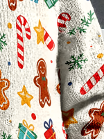 Cárdigan Navideño con Diseño de Hombre de Jengibre para Mujer, Tejido por Computadora, con Transferencia Térmica, Personalizado para Uso Diario Informal y Festivo