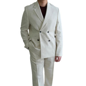 Giacca da <span class=keywords><strong>uomo</strong></span> di alta qualità da <span class=keywords><strong>uomo</strong></span> in lino <span class=keywords><strong>Beige</strong></span> doppiopetto Sportswear Casual snellente con lunga lunghezza alla moda stile caldo - Product Image 1