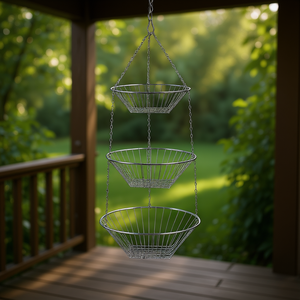 Hanging Basket 3 Tier 72cm 25.5cm <b>Silver</b> <b>Wire</b> Basket For Indoor Outdoor Use - Product Image 3