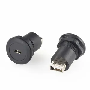 微型USB B插孔到USB A插头圆形面板安装适配器