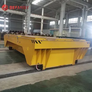 Flatbed metal plant 45t handing electric motorized transport vehicle to molds transfer on rail