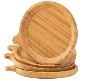 Nouveau style Lot de 4 assiettes en bois de bambou Assiettes en bambou réutilisables Plateau de fruits Plateau en bois pour la cuisine à domicile - Product Image 1