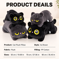 Peluche chat couché la plus vendue, coussin décoratif mignon, chat noir lesté en peluche, rembourrage en coton PP