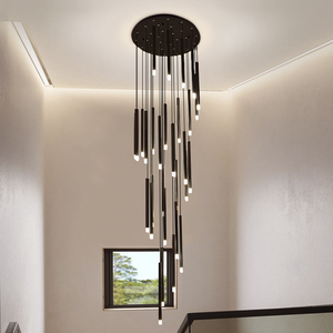 Lámpara de Techo LED Espiral Moderna para Techos Altos, Lámpara Colgante de Techo de Tubo Metálico <span class=keywords><strong>Negro</strong></span> para Vestíbulo de Villa, Escalera, Sala de Estar - Product Image 1