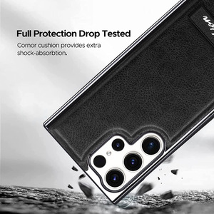Étui pour <span class=keywords><strong>Samsung</strong></span> S24 Ultra en cuir électroplaqué, coque rigide avec support pliable, style professionnel, protection antichoc - Product Image 4