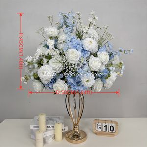 Arreglos Florales Artificiales Realistas para Mesa de Boda, Centros de Mesa Decorativos Hechos a Mano con Rosas Blancas y Azules de Seda - Product Image 3