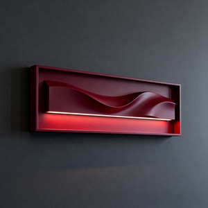 Modern Red Steel Bedroom <b>Wall</b> Lamp Rectangular Wavy Shade LED Dimmable Neutral White 4100K <b>Wall</b>-Mounted Design - Product Image 1