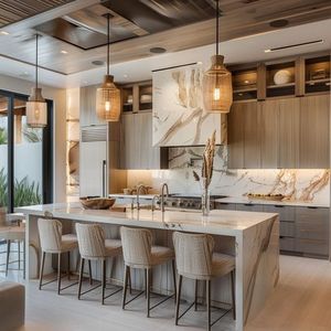 Cbmart שיקר ריהוט עץ אלון מלא עץ מלא רהיטי עץ במרכז האפר פאנל שני צבעים עיצוב ארונות מטבח לבן וחום - Product Image 1