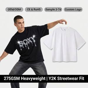 T-shirt Oversize Personalizzata 100% Cotone con Spalle Cadenti e Taglio Boxy, 280GSM Pesante, Corta, Tinta Unita, Stile Streetwear, <span class=keywords><strong>Abbigliamento</strong></span> Uomo Y2K - Product Image 2