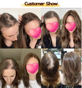 Cheveux vierges européens couleur brun cendré en gros, nœuds invisibles simples, tissage HD en dentelle avec doublure en soie, système de remplacement - Product Image 5