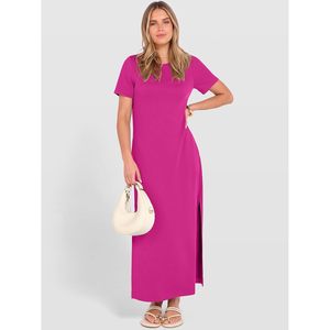 Robe longue d'été Anrabess pour femme, à manches courtes, col rond, fendue, en maille ample, infroissable, décontractée, pour la plage et les vacances, taille naturelle - Product Image 4
