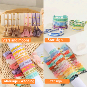 Bracelet en corde tressée réglable fait à la main Cadeaux <span class=keywords><strong>d</strong></span>'<span class=keywords><strong>amitié</strong></span> Saint-Valentin Broderie Tissage Pompon Bracelets de couple pour femmes - Product Image 4