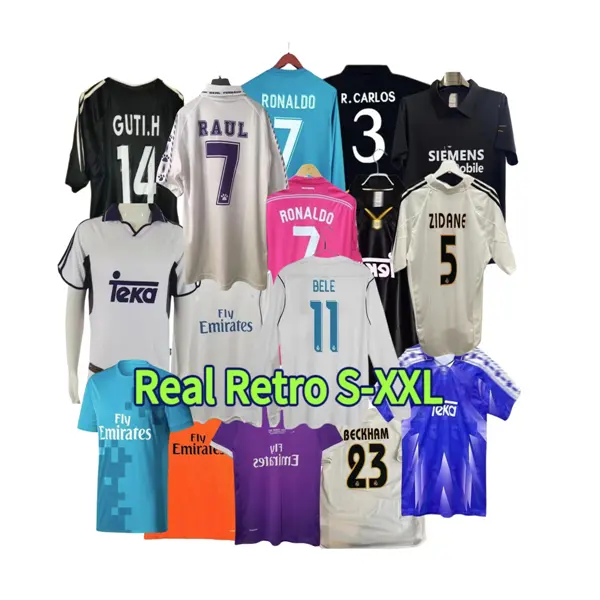 สไตล์คลาสสิกจริงรอบสุดท้ายเสื้อฟุตบอลมาดริดเปเปโรนัลโด้ราู l #7 เซอร์เยโอ Camiseta พร้อมแพรชสไตล์ย้อนยุค