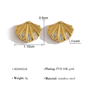 G4767 Wholesale PVD18K Glod Plated Stainless Steel <b>Cute</b> Ocean Turtle Conch Shell Stud <b>Earrings</b> with Rhinestone - Product Image 6