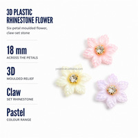Décorations florales en strass 3D |   Fleurs en plastique pastel 18 mm pour accessoires de cheveux, artisanat DIY, vente en gros
